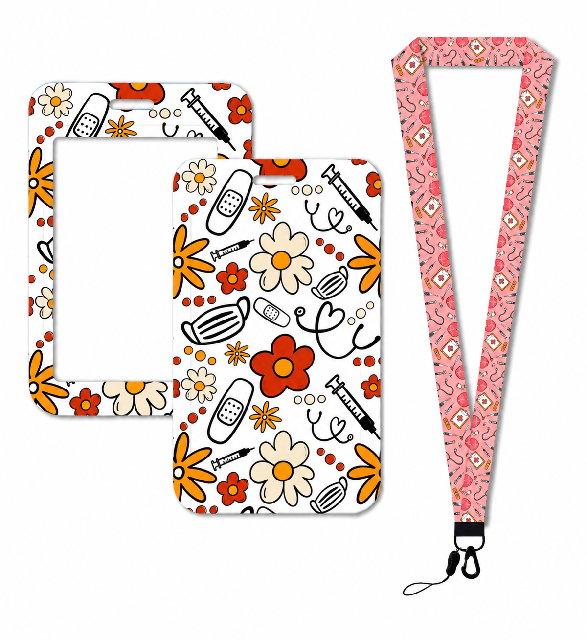 Hospital accessories with flower petals white card holder with strap Zuena