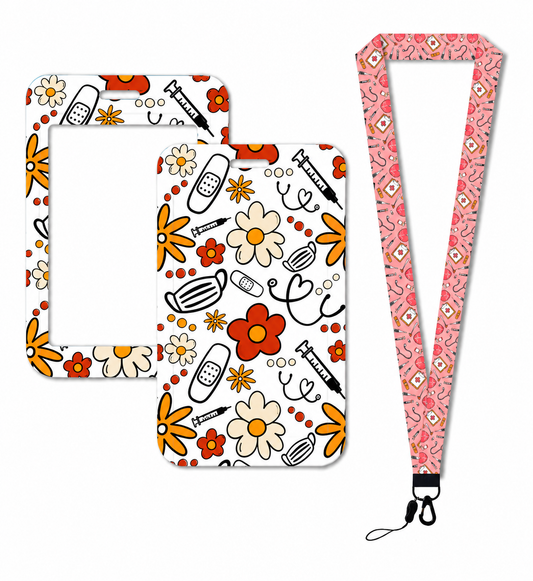 Hospital accessories with flower petals white card holder with strap Zuena