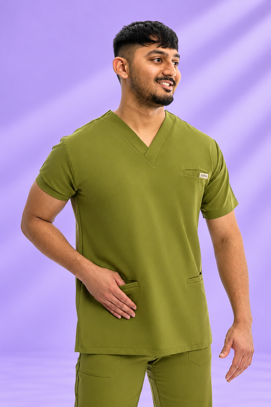 Zuena Olive Groove Scrub Top Zuena