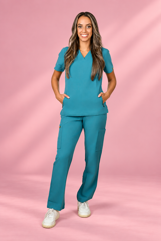 Zuena Deep Ocean Teal  V Neck Plain Zuena