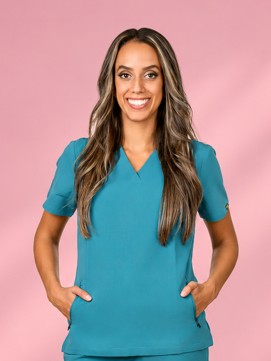 Zuena Deep Ocean Teal  V Neck Plain Zuena